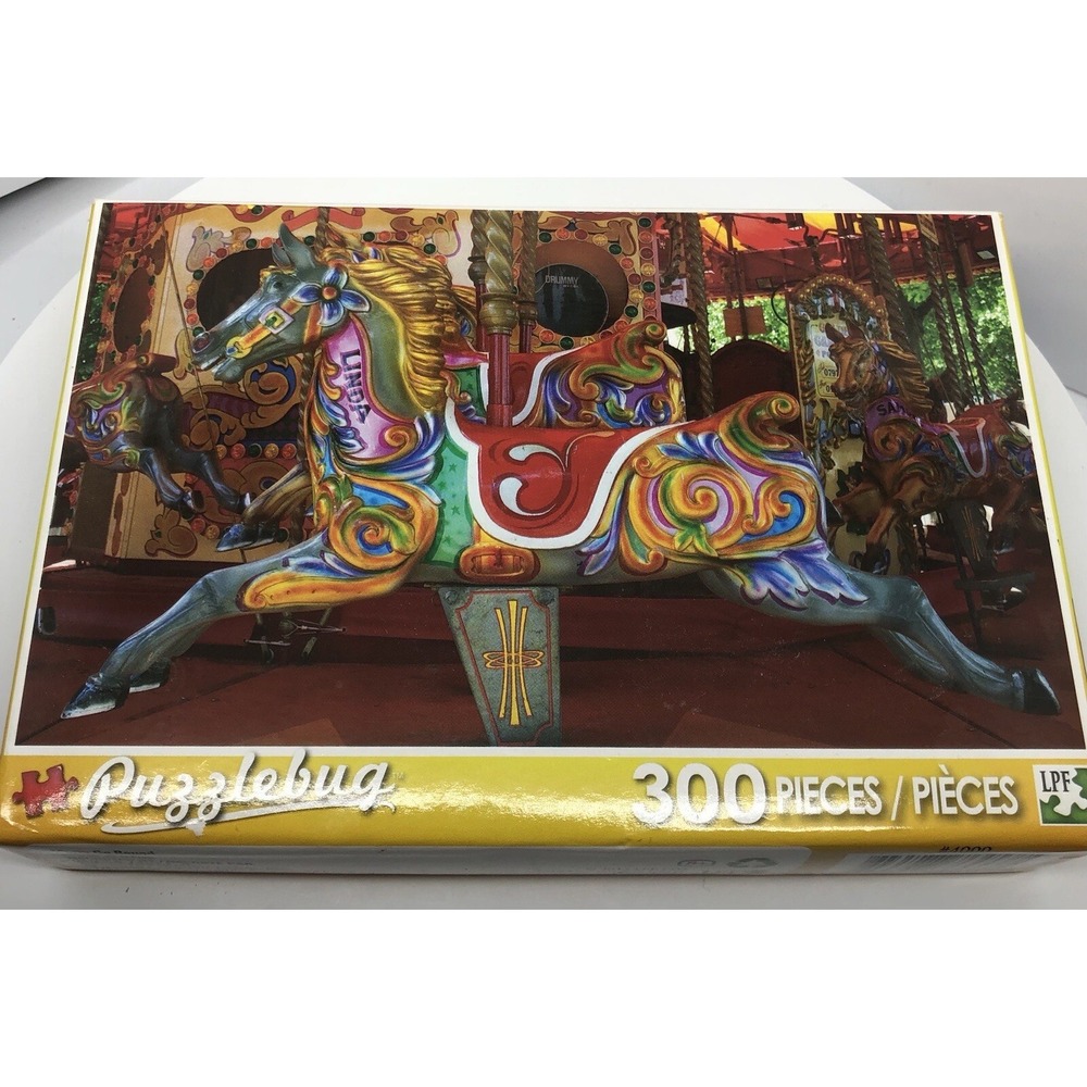 New Sealed 300 Piece Puzzlebug Puzzle CAROUSEL 18.25" X‎ 11" Rare "LINDA" Horse